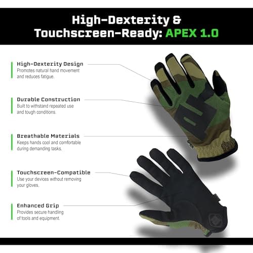 APEX 1.0 High Dexterity Work Gloves for Tactical, Shooting, Hunting, Multi-Sport Protection