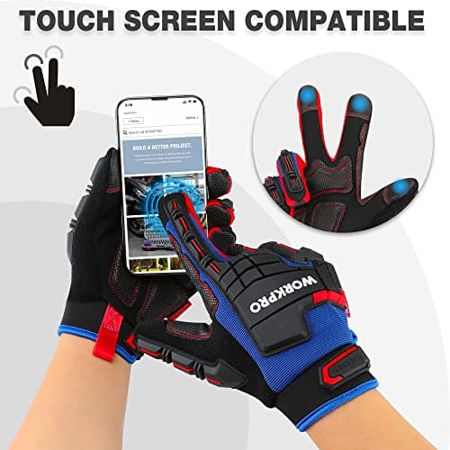 WORKPRO Heavy Duty Men's Impact Protection Gloves, Touch Screen PVC Terry Fabric