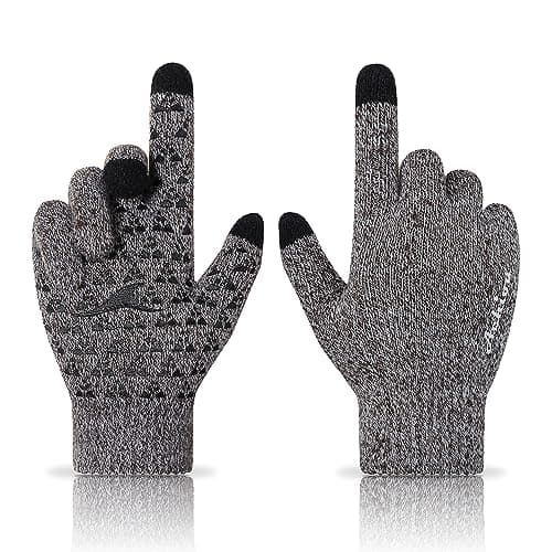 Achiou Winter Gloves for Men & Women - Touch Screen Compatible Warm Running Gloves — Coffee & White