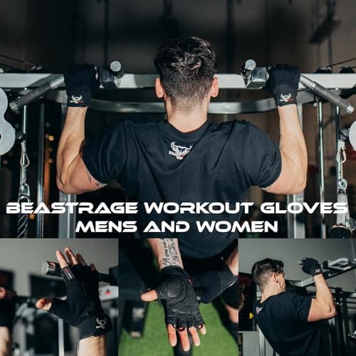BEAST RAGE Men's Durable Gym Half-Finger Training Gloves Anti-Slip Weight Lifting