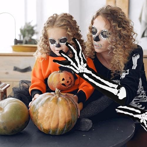 ONEINHE Halloween Skeleton Gloves with Skull Face Mask for Adult Cosplay Party