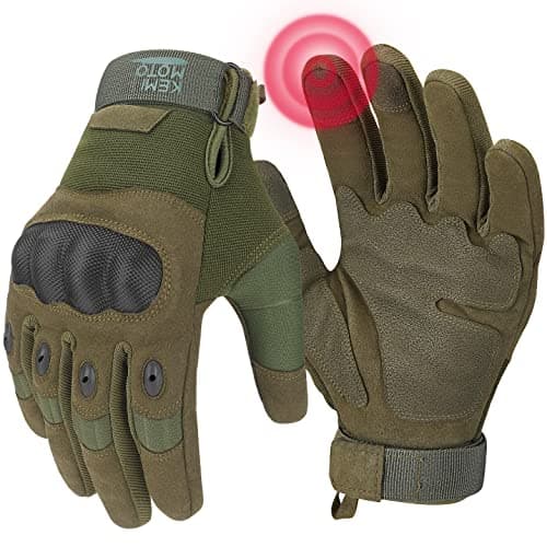 KEMIMOTO Men's Touchscreen Motorcycle Gloves with Hard Shell & Palm Padding — Green, Microfiber Protection