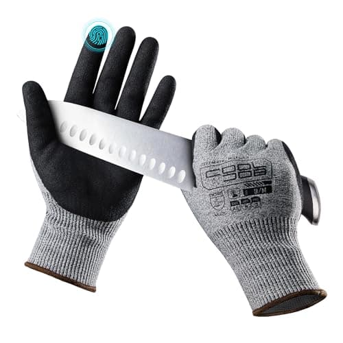 COOLJOB Cut Resistant Fishing Gloves for Men with Nitrile Coating, Touchscreen Friendly, Grey, Medium