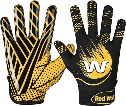 RED WORLD Sticky Football Gloves for Youth and Adults — Yellow