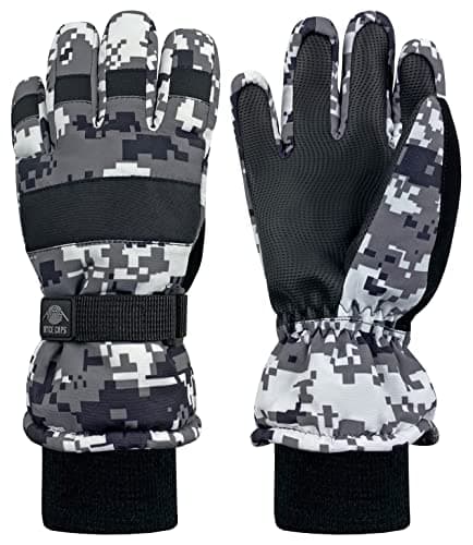 N'Ice Caps Kids' Waterproof Winter Warm Thinsulate Gloves — Black/Grey Digital Camo