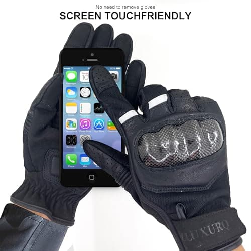 ZLUXURQ Mens Motorcycle Leather Gloves - Hard Knuckle Protection Lightweight & Comfortable