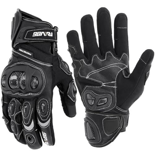Genuine Leather Motorcycle Gloves with Carbon Fiber Touch Screen Protection for Men and Women Racing — Black