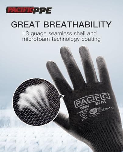 PACIFIC PPE Touchscreen Work Gloves, Black, Medium