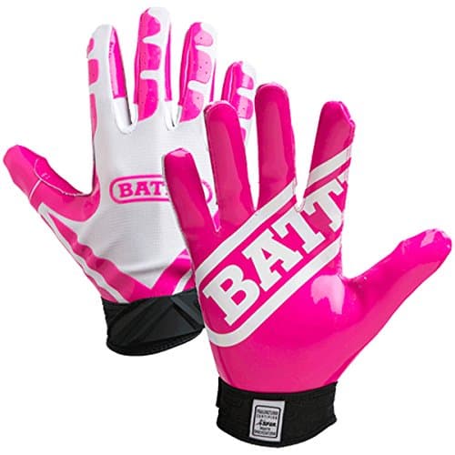 Battle Sports Ultra-Stick Wide Receiver Football Gloves — White/Pink
