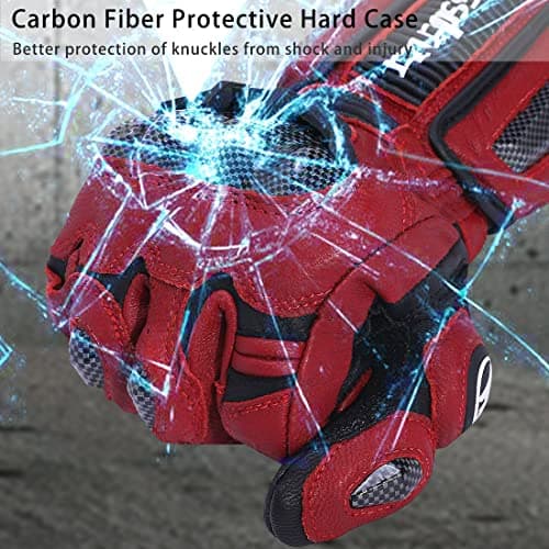 Harssidanzar Powersports Carbon Fiber Knuckle Protection Motorcycle Gloves KM045