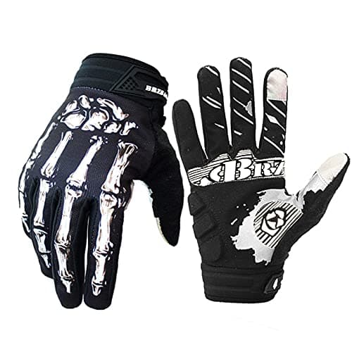BRZSACR Skeleton Cycling Gloves for Off-Road MTB, Shock Absorption & Touch Screen Compatible — White
