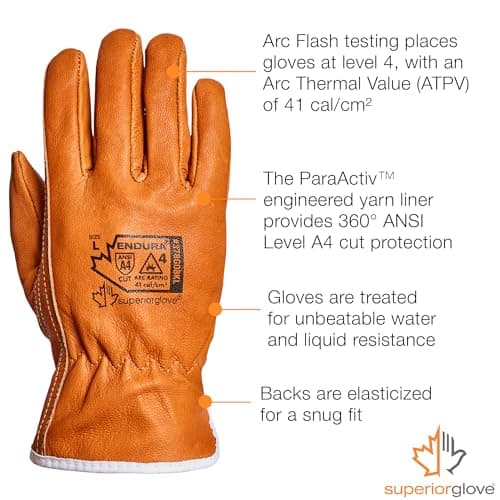 Endura Safety 378GOBKL Arc Flash Gloves - Goat Grain Leather, Water Resistant, Cut Resistant Protection, Medium (1 Pair)