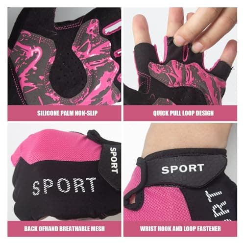 RIGWARL Breathable Non-Slip Cycling Gloves for Biking and Workout M-Pink