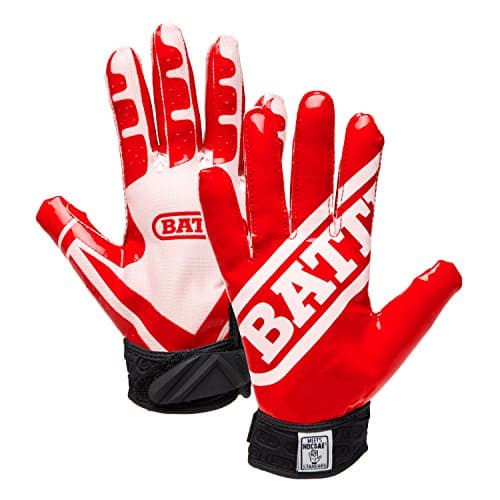 Battle Sports Ultra-Stick Wide Receiver Football Gloves — Red/White