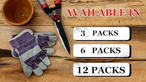 Greendale Leather & Cotton Work Gloves: 3, 6 or 12 Pack - One Size Fits Most