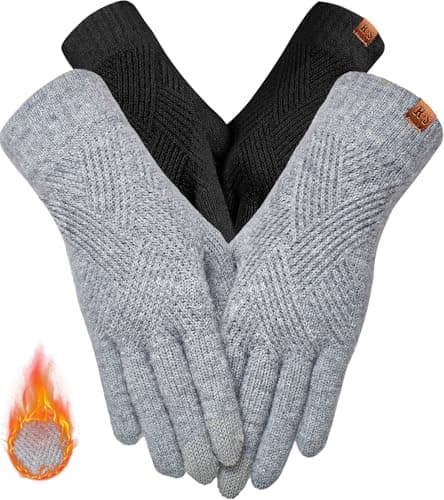 Women's Touchscreen Winter Gloves - REACH STAR Warm & Elastic Thinsulate Lining — Black+light Gray