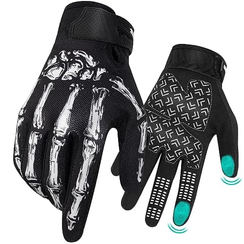 Touchscreen Non-Slip Skeleton Motorcycle Gloves for Men and Women — White Skeleton