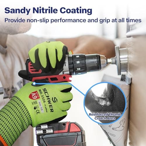 Schwer ProGuard PR3326 Sandy Nitrile Cut Resistant Gloves, ANSI A9, Extreme Protection, Touch-Screen, Durable, Machine W