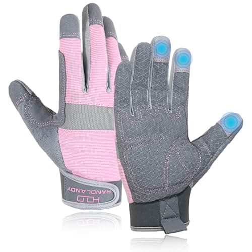 AIGEVTURE Women's Breathable Touch Screen Gloves, Pink, Large — Sakura Pink-grey-grip