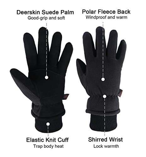 OZERO Winter Gloves for Men and Women | Deerskin Suede & Insulated Polar Fleece