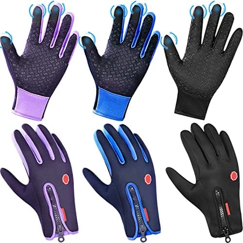 Zhanmai 3-Pair Outdoor Winter Touchscreen Gloves for Men & Women Windproof Waterproof Thermal
