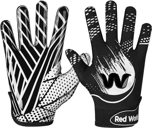RED WORLD Sticky Football Gloves for Youth and Adults — White