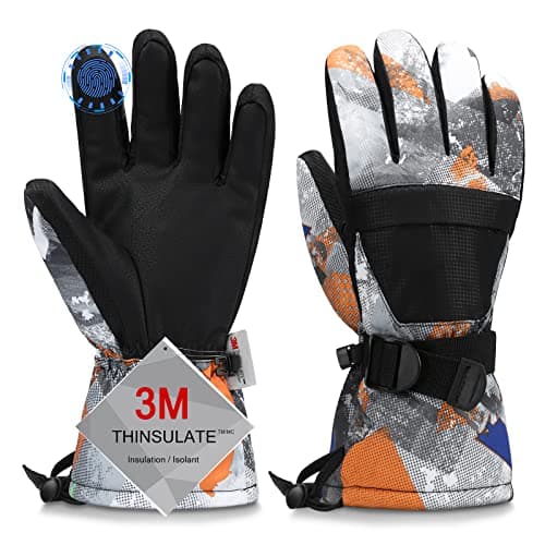 Odtmger Warmest Waterproof & Breathable Ski Gloves, Perfect for Men & Women in Cold Weather — Black+orange