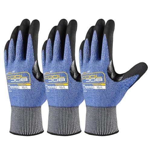 COOLJOB Cut Resistant Fishing Gloves for Men with Nitrile Coating, Touchscreen Friendly, Grey, Medium — A9 Blue (Pack of 3)