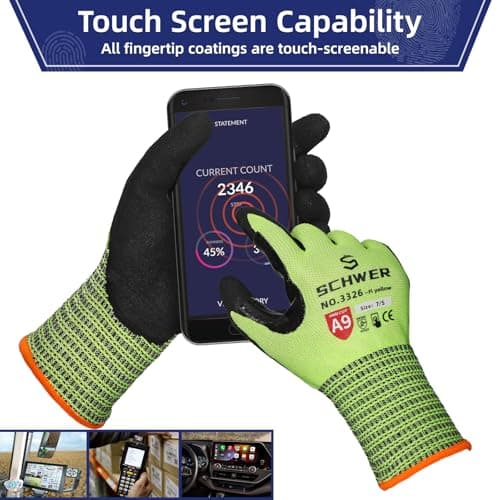 Schwer ProGuard PR3326 Sandy Nitrile Cut Resistant Gloves, ANSI A9, Extreme Protection, Touch-Screen, Durable, Machine W