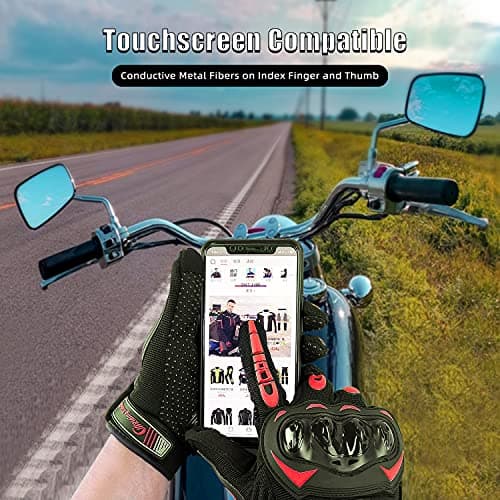 Men's & Women's Full Finger Touchscreen Motorcycle Gloves L, Red - Mountain Dirt Bike MTB
