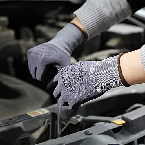 LOCCEF MicroFoam Nitrile-Coated Safety Work Gloves, 12 Pairs, Seamless Knit Knicks