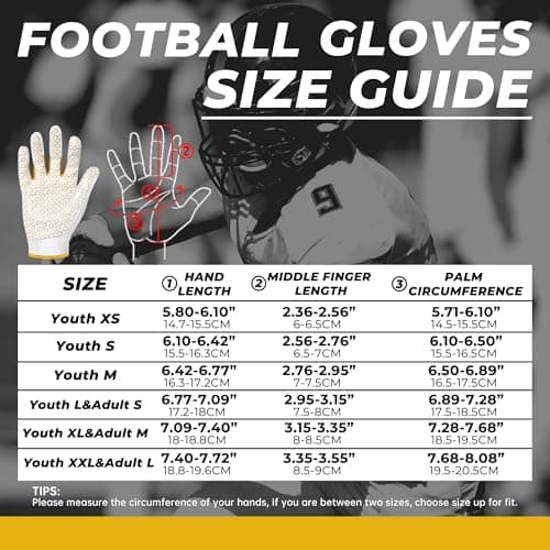 Youth Football Gloves for Kids & Adults in White/Gold
