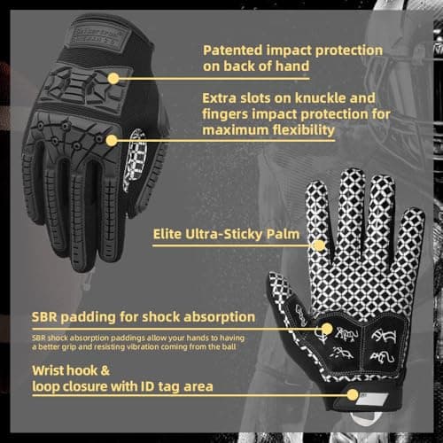 Seibertron Lineman 2.0 Padded Palm Football Gloves, TPR Protection Adult & Youth Sizes