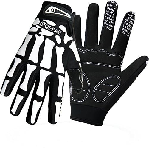 QEPAE Anti-Slip Full Finger Gloves for Auto Racing Biking & Running, Medium, Skeleton Pattern