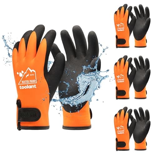 100% Waterproof Gloves for Men and Women, Touchscreen, Thermal Freezer Work Gloves, Blue, X-Large — Orange-3 Pairs
