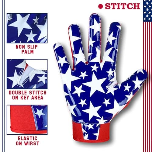 Sticky Grip USA Flag Football Gloves for Kids & Adults