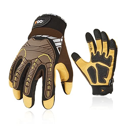 Vgo 3-Pairs Heavy Duty Synthetic Leather Mechanic Gloves, Size L, Black — Brown-regular