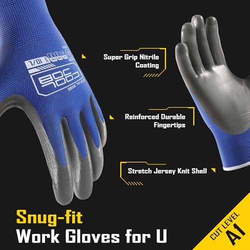 COOLJOB Heavy-Duty Nitrile Gloves with Grip, Oil Resistant, Large, Gray Blue for Men