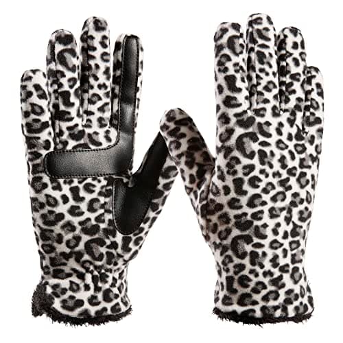 Isotoner Women's Stretch Fleece Gloves with Microluxe Liner & Smart Touch — Snow Leopard - Recycled and Smartdri