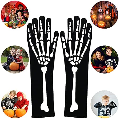 XUECHEN Stretchy Skeleton Gloves, Halloween Full Finger Bones