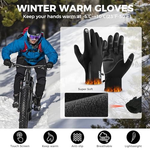 AURUZA Men's & Women's Waterproof Cycling Gloves, Touch Screen Anti-Slip Winter Windproof M