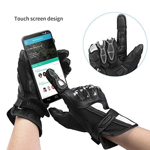 INBIKE Women's Black Leather Motorcycle Gloves with Touch Screen Carbon Fiber Knuckles Large