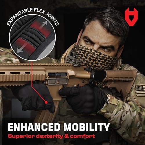 NoCry Men's Water Resistant Tactical Shooting Gloves with Knuckle Guards and Non-Slip Palm — Heavy Duty Black Airsoft Gl