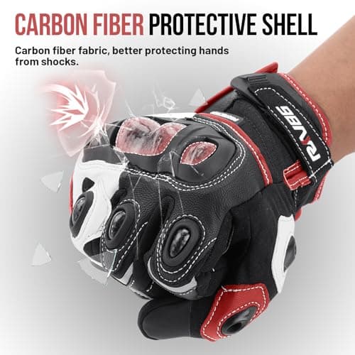 Genuine Leather Motorcycle Gloves with Carbon Fiber Touch Screen Protection for Men and Women Racing