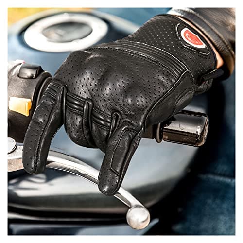 100% Cowhide Leather Motorcycle Gloves for Men, Touchscreen, Breathable, Knuckle Protection