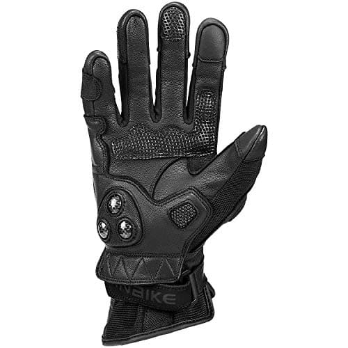 INBIKE Women's Black Leather Motorcycle Gloves with Touch Screen Carbon Fiber Knuckles Large
