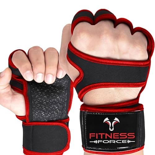 FITNESS FORCE Ventilated Wrist Support Gloves for Workouts Weightlifting & Cross Training — Red