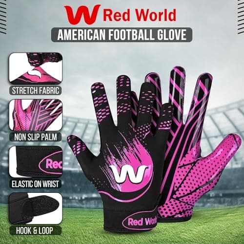RED WORLD Football Gloves for Youth & Adult, Sticky Receiver Gloves Enhanced Performance