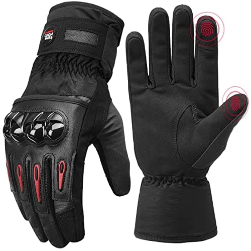 KEMIMOTO Winter Riding Gloves, Rainproof Touchscreen Compatible for ATV, UTV, Snowmobile — Black-carbon fiber shell