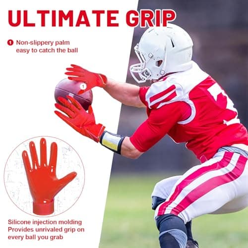 Red Wide Receiver Grips: No-Slip Football Gloves for Men